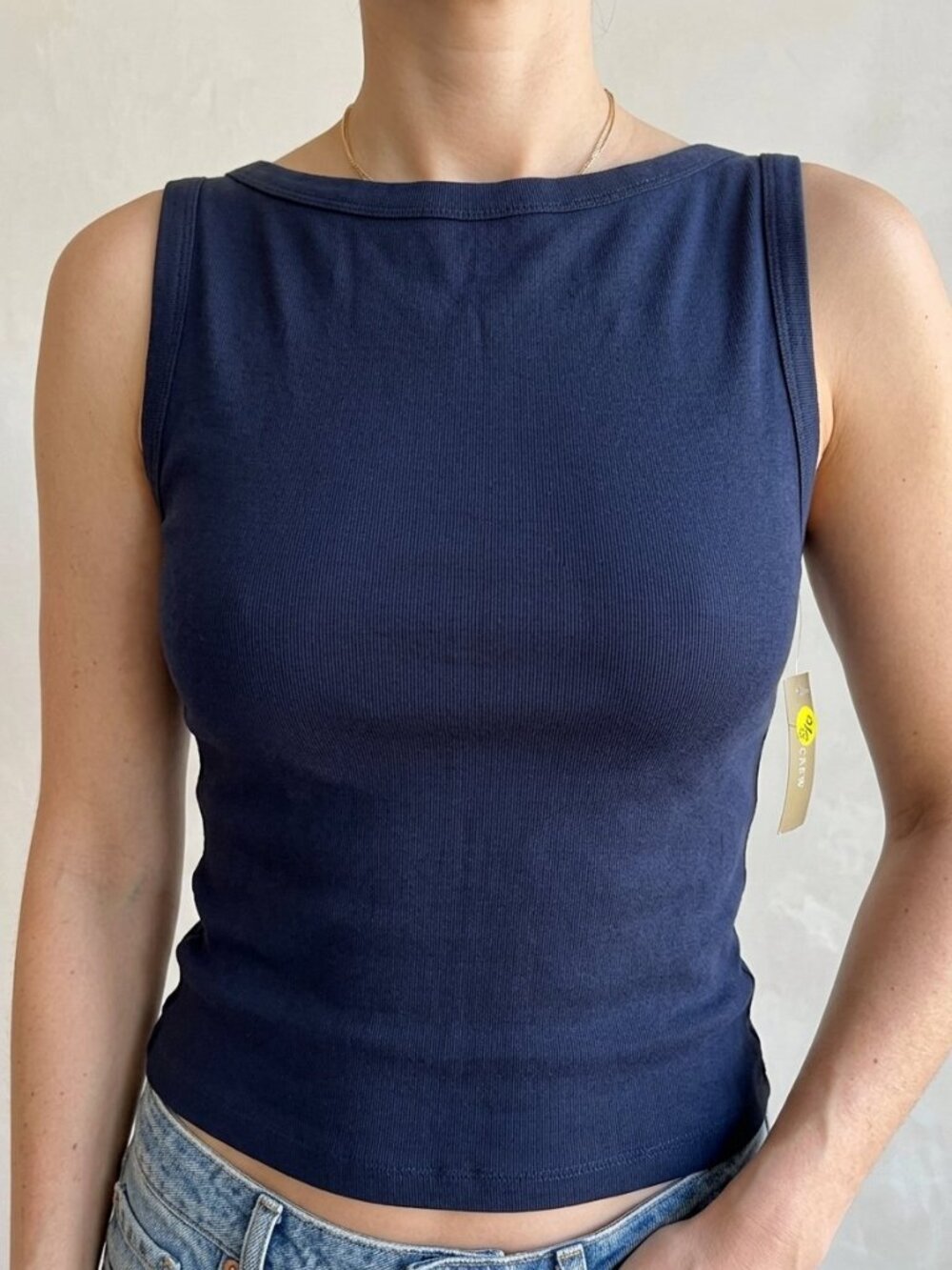 J.Crew Perfect-Fit Boatneck Tank Top Navy 100% Cotton Sleeveless Shell | Size XS